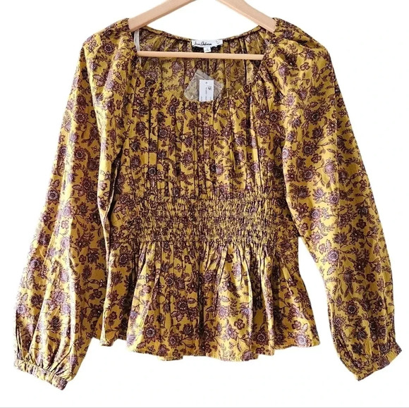 Sam Edelman Women's Cilian Cotton Smock-Waist Peplum Blouse Size Small. - Picture 2 of 16